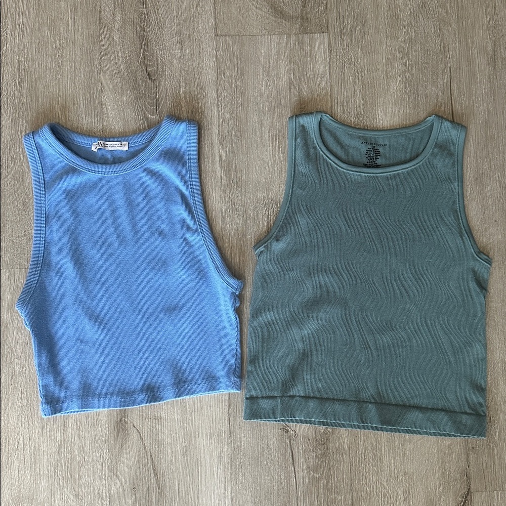 Activewear Top Bundle Anthropologie and Zara Sleeveless Crop Workout Tank Small